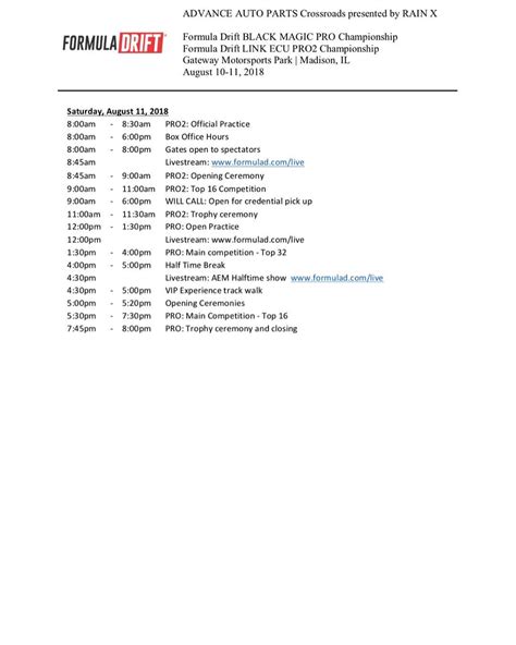 Here is our updated schedule for .